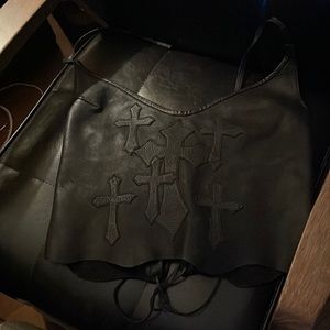 One of a kind vintage leather cross corset